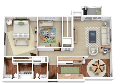 Floor plan for 2 beds, 1.5 baths, 968 sqft